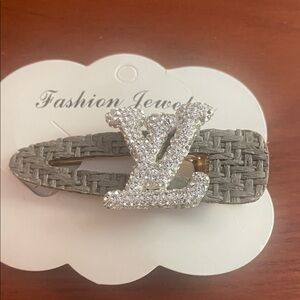 Elegant Silver Hair Clip, lv in rhinestones